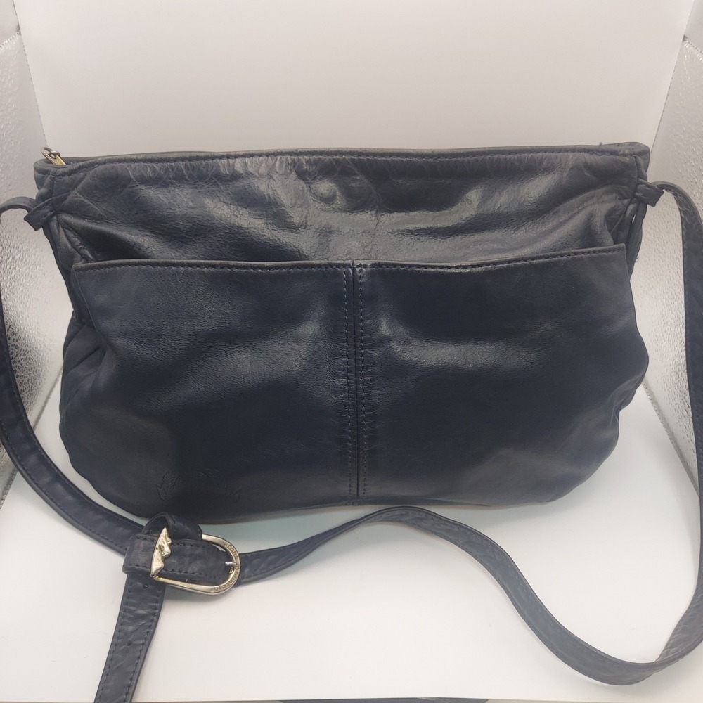 Stone Mountain Navy Blue Leather Crossbody Shoulder Bag Purse Made in USA Vtg